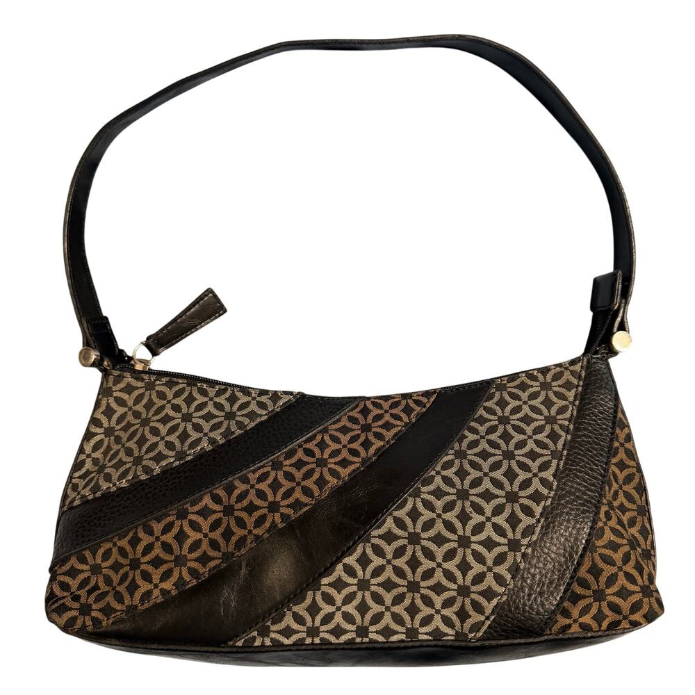 Y2K Relic Womens Shoulder Bag Handbag Purse Black Brown Faux Leather Geo Pattern